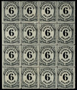 USA O50 F/VF OG NH/Hr, Block of 16, Twelve stamps NH, post office fresh, a fe...