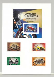 Antigua #840-844 Motorcycles 4v & 1v S/S Imperf Proofs on Card