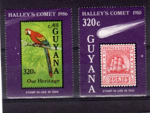 Guyana 1986 Sc#1461 Halley's Comet/Parrots/Stamp on Stamp Set (2)  MNH