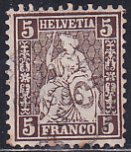 Switzerland 1862-64 Sc 43 5c Dark Brown Helvetia Stamp Used