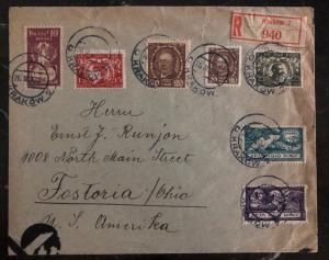 1920 Krakow Poland Registered Cover To Fostoria OH USA Complete Set Sc#133-9