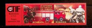 ROMANIA Sc 4655 NH PAIR W/LABLE OF 2004 - FIRE FIGHTERS