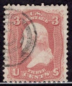 US Stamp #65 3c Rose Wasghington USED SCV $3.00