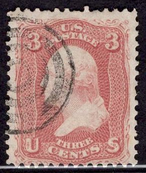 US Stamp #65 3c Rose Wasghington USED SCV $3.00