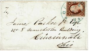 1850's Norfolk, VA cancel in blue on cover, 3c type I Scott 25