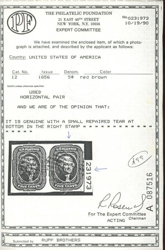 U.S. #12 USED WITH PF CERT