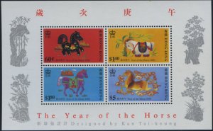 Macao #563a Cat$20, 1990 New Year souvenir sheet, never hinged