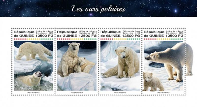 GUINEA - 2018 - Polar Bears - Perf 4v Sheet - MNH