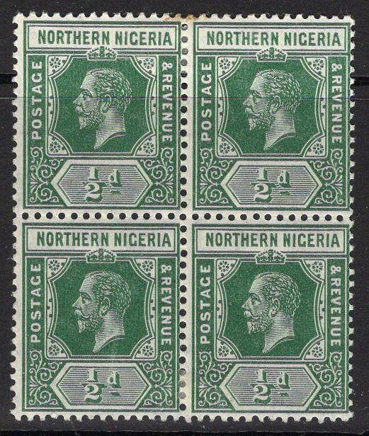 NORTHERN NIGERIA SG40 1912 ½d DEEP GREEN MTD MINT BLOCK OF 4