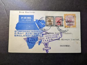1931 Sudan Airmail First Flight Cover FFC Wadi Halfa to Brussels Belgium