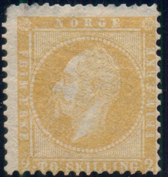 NORWAY #2, 2sk yellow, mint, thin top margin, Fine, Scarce, Scott $800.00