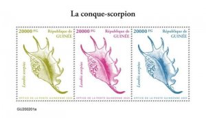 Guinea - 2020 Scorpion Conch Seashell - 3 Stamp Sheet - GU200201a