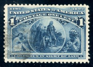 US Stamp #230 Columbus Sights Land 1c - PSE Cert - USED - See Description