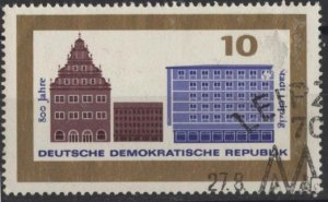 Germany DDR 781 (used cto, scraped) 10pf Leipzig buildings: Alte Waage (1965)