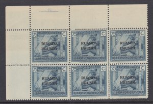 Ruanda Urundi Sc 18 MNH. 1925 75c gray bl Basket Weaver, sheet corner block of 6