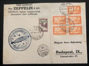 1931 Budapest Hungary Magyar Airmail Club Graf Zeppelin Cover LZ 127 Overprint