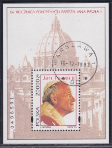Poland 1993 Sc 3178 Pope John Paul 2nd Election 15 Years Stamp SS CTO NH