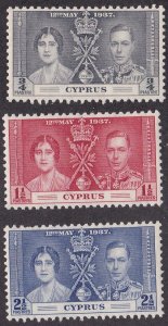 Cyprus # 140-142, King George VI Coronation. Hinged. 1/2 of Hinged