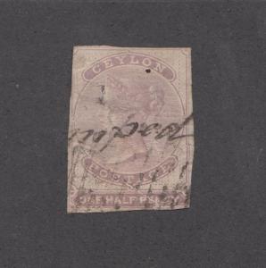 CEYLON # 14 Q/VIC 1/2p IMPERF (Thin) CAT VALUE $240 VERY FAIR LISTING