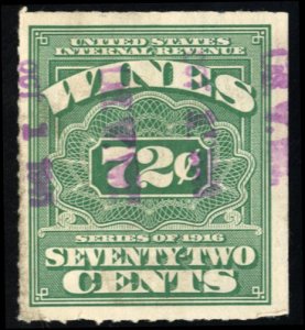 United States, Revenues #RE47 Cat$37.50, 1916 72c green, used