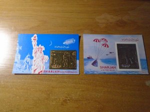 Sharjah  2 SS  Space  Imperf  Embossed  on  Gold  & Silver foil   MNH