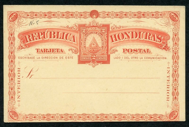 HONDURAS 1890 HG 5 MINT 2C POSTAL CARD RED ON YELLOW AS SHOWN