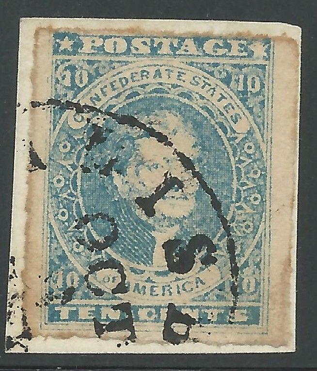 CSA Scott #2e Paterson Stone Y Used Confederate Stamp on Piece Salisbury, NC