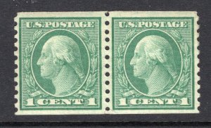 USA 1914 1¢ Coil Pair, perf 10 -OG MNH,fault- SC# 452  Cats $75.00 (ref# 204121)