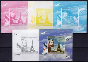 Comoro Islands 2009 Gustave EIFFEL-EIFFEL TOWER-CONCORDE (4+1) Color Proofs MNH