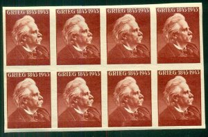 NORWAY #256v, 20ore Greig, Imperf Test Stamp, Block of 8, NH, VF