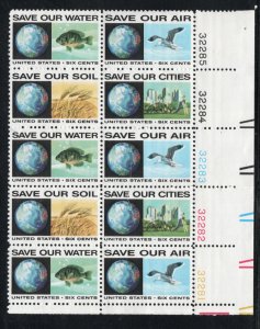 ALLY'S US Plate Block Scott #1410-3 6c Anti-Pollution [10] MNH F/VF [W-52a]