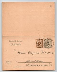 Bavaria 1906 Duplex Reply Card Entire / FREISING CDS - Z13544 