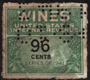 RE145 96¢ Wine Revenue Stamp (1942) Perfin