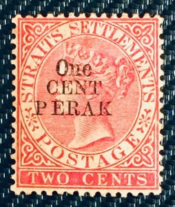 Malaya 1889 PERAK opt SS QV 1c on 2c MH Gum toning SG#40 M3187  