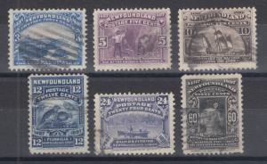 Newfoundland Sc 63//74 used 1897 John Cabot issue, 6 diff from set of 14, VF