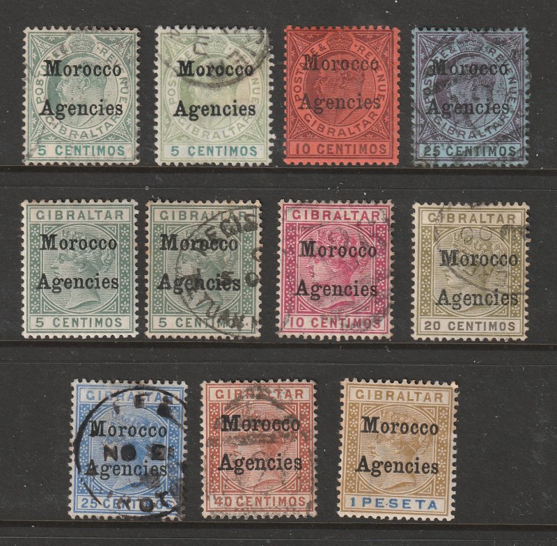 Morocco Ag. a small used lot of Gibralter overprints