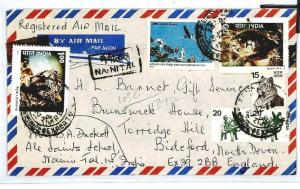 INDIA Nainital GB Devon REGISTERED Commercial Airmail Cover 1976{samwells} CW293