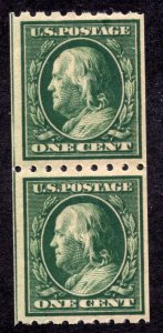 390, Mint VF NH 1¢ Coil  Pair Cat $32.50