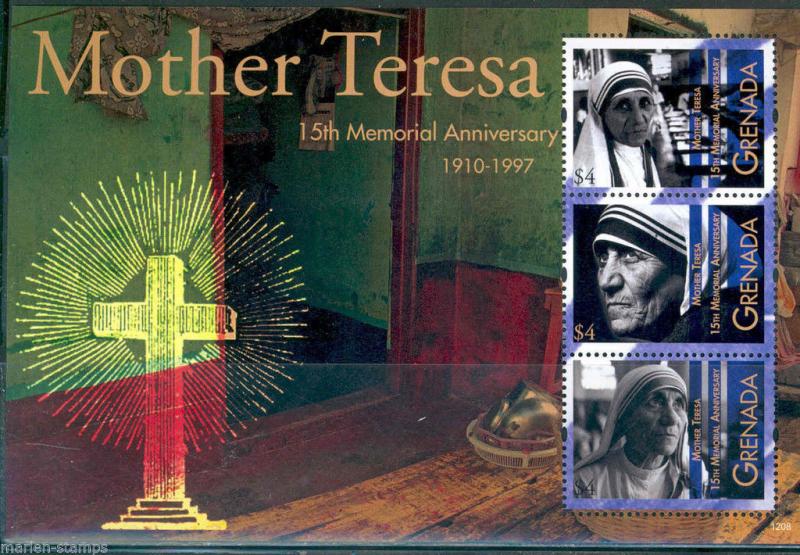 GRENADA MOTHER TERESA 15TH MEMORIAL ANNIVERSARY SHEETLET OF 3 STAMPS 