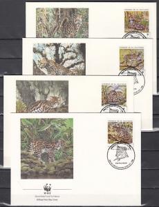 Salvador, Scott cat. 1194 A-D. Wildcats on W.W.F. issue on 4 First day covers.