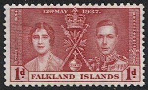 FALKLAND ISLANDS 1934, 1d Sc 82 Mint LH VF, Coronation