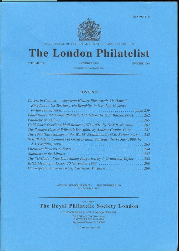 The London Philatelist: Vol. 108, Number 1269,