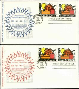 US FDC #U584 & U585 Set of 2 Petroleum Philatelic Soc. Cachets Ridley Park, PA