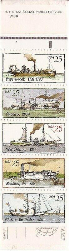 US Stamp - 1989 Steamboats - Booklet Pane of 20 Stamps - Scott #BK166