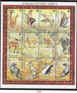 Gambia #1358  2d Animals of West Africa miniature sheet of 12 (MNH) CV$10.00