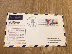 Luftpost 747 1970 New York to Frankfurt Airmail stamps cover Ref 57519