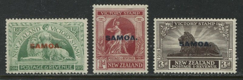 Samoa overprinted NZ 1920 Victory stamps 1/2d, 1d, and 3d mint o.g. hinged