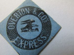 US Local Stamps, Overton & Co. Express Sc.# 113L1 Black on Blue, MH NG,