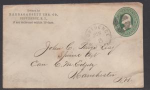 **US 19th Postal Stationery Adv Cover, SC# U82, Providence, RI, 6/3/1870's