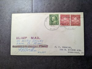 1929 USA Airship Zeppelin Cover Opa Locka FL to Homestead PA Pilot Signed